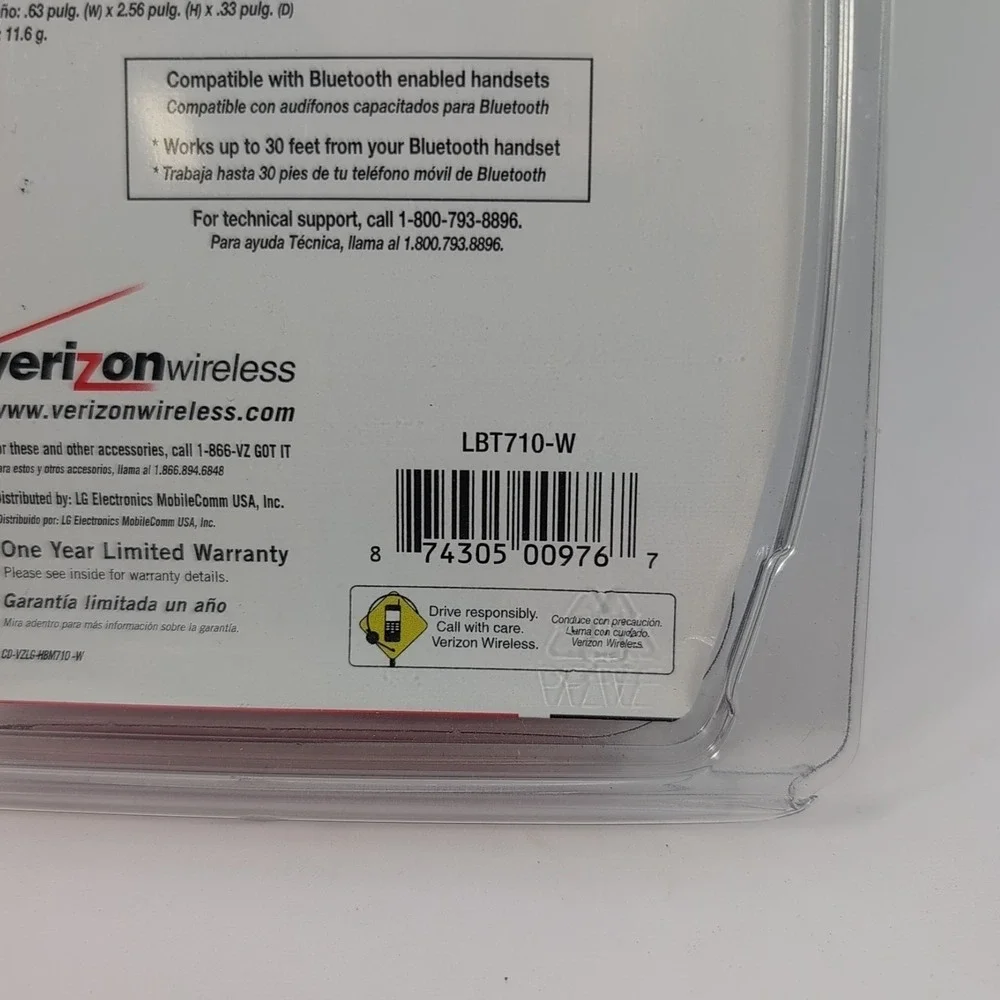 Verizon Wireless LG Bluetooth Headset LG Universal LBT710-W Open Box‎
